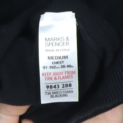 Marks and Spencer Men’s Black Medium V-Neck Knit Polo Sweater