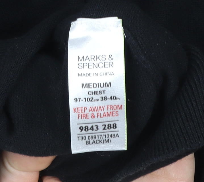 Marks and Spencer Men’s Black Medium V-Neck Knit Polo Sweater