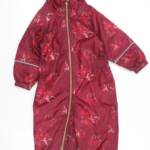 Regatta Unisex Baby Red Floral Hooded Waterproof Coverall 18-24 Months
