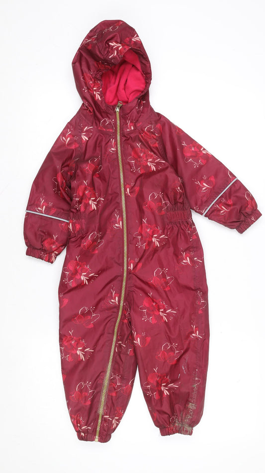 Regatta Unisex Baby Red Floral Hooded Waterproof Coverall 18-24 Months