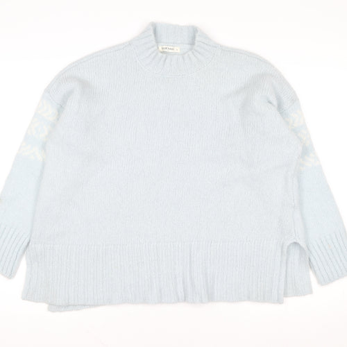 WoolOvers Women Blue Wool Mohair Mock Neck Long Sleeve Jumper L