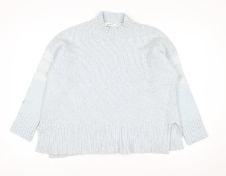 WoolOvers Women Blue Wool Mohair Mock Neck Long Sleeve Jumper L