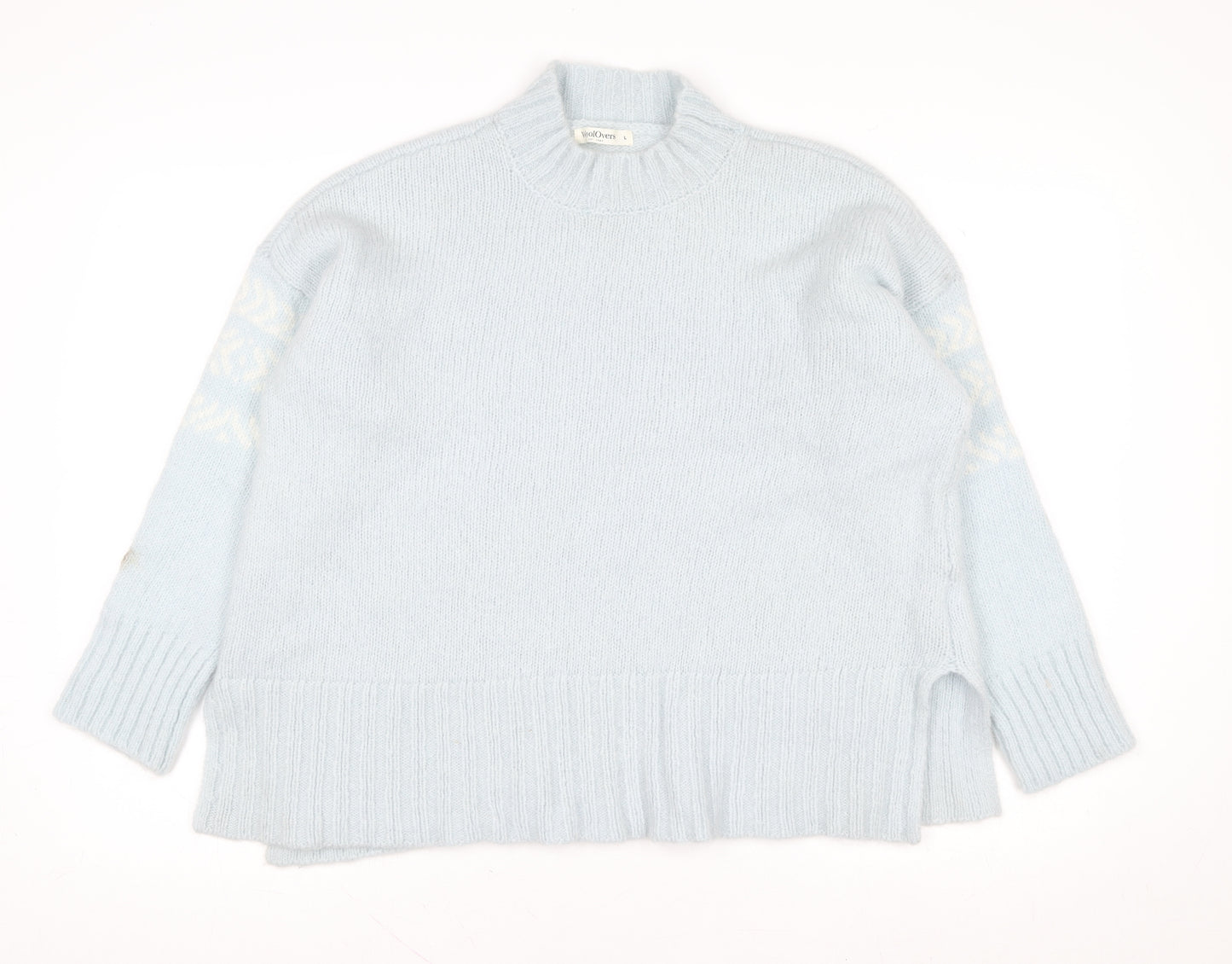 WoolOvers Women Blue Wool Mohair Mock Neck Long Sleeve Jumper L