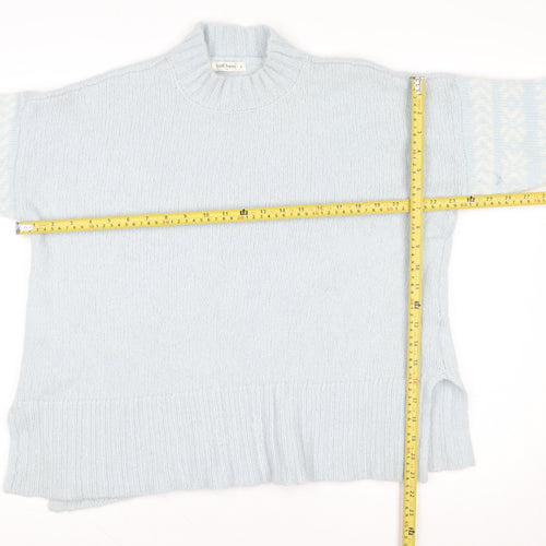 WoolOvers Women Blue Wool Mohair Mock Neck Long Sleeve Jumper L