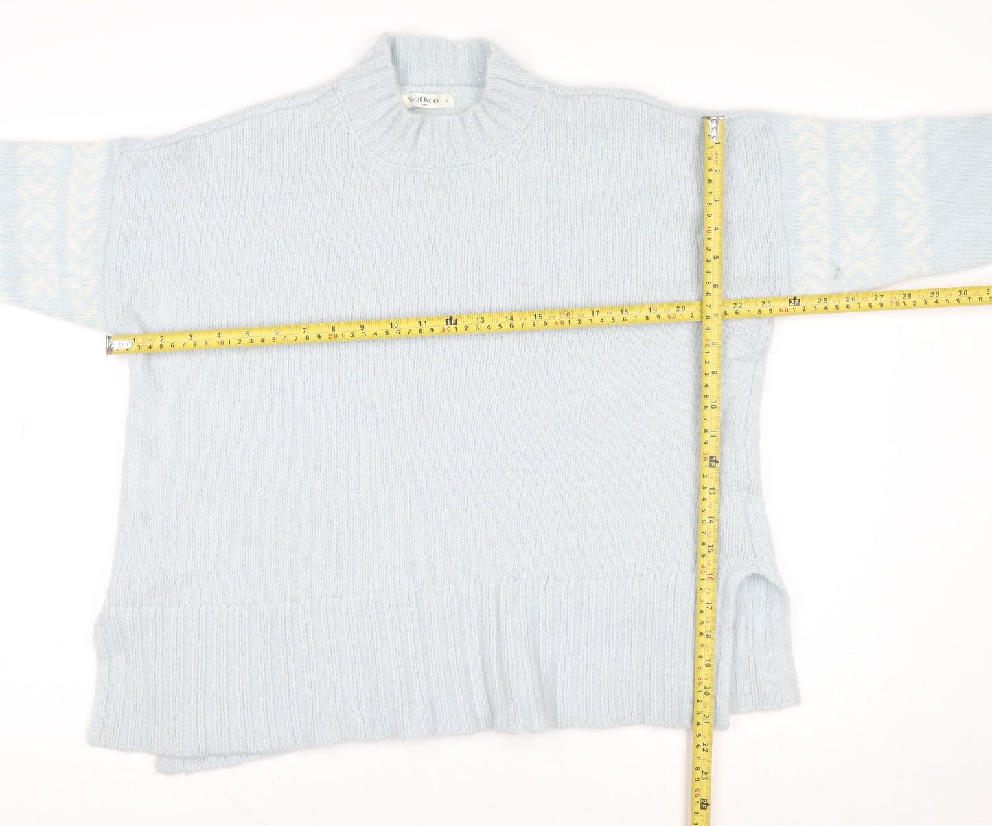 WoolOvers Women Blue Wool Mohair Mock Neck Long Sleeve Jumper L