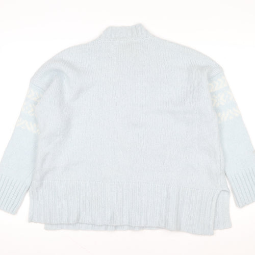 WoolOvers Women Blue Wool Mohair Mock Neck Long Sleeve Jumper L