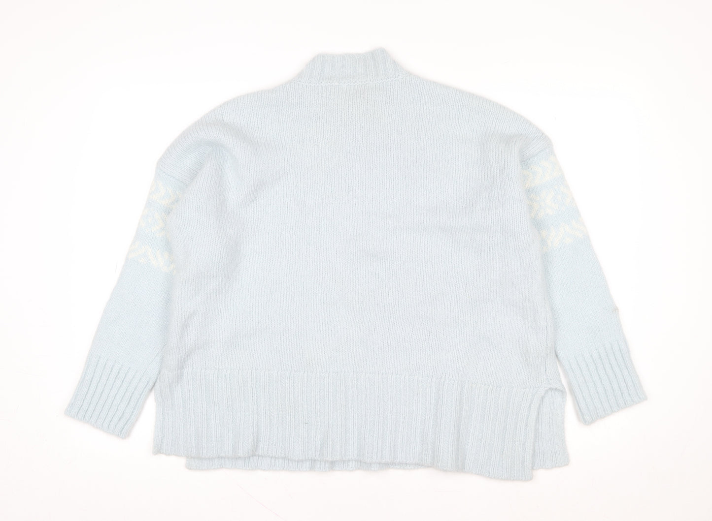 WoolOvers Women Blue Wool Mohair Mock Neck Long Sleeve Jumper L