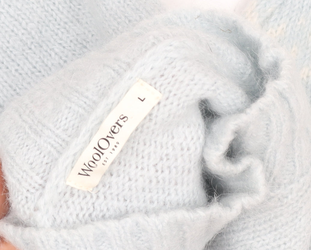 WoolOvers Women Blue Wool Mohair Mock Neck Long Sleeve Jumper L