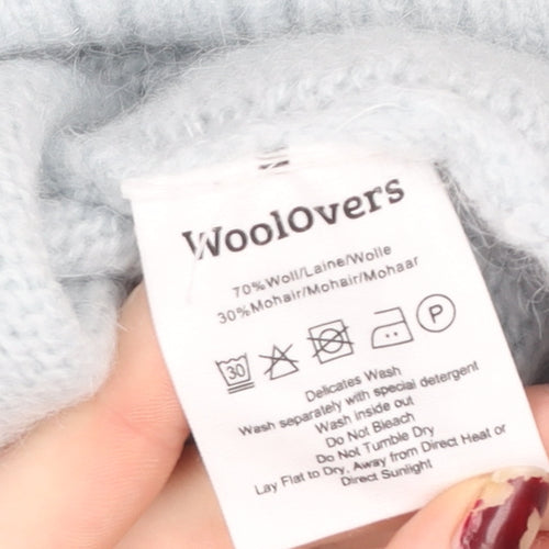 WoolOvers Women Blue Wool Mohair Mock Neck Long Sleeve Jumper L