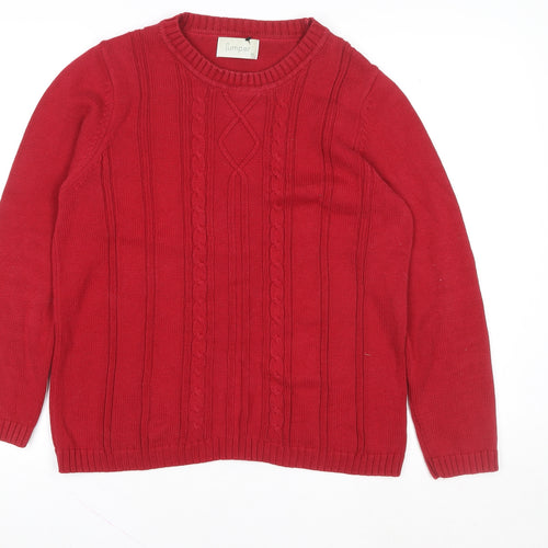 Jumper Women Red Cotton Cable-Knit Crew Neck Pullover M