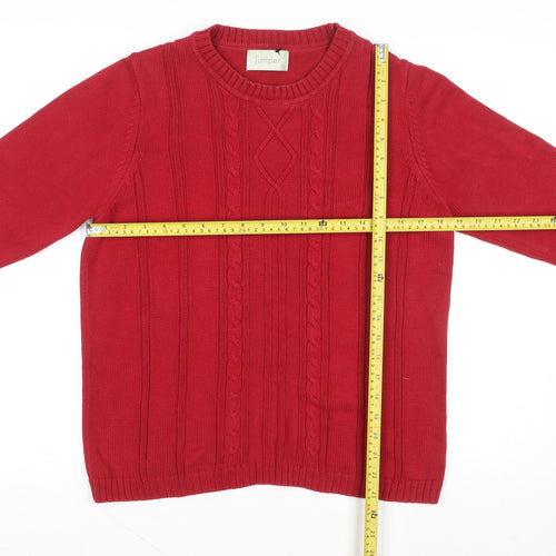 Jumper Women Red Cotton Cable-Knit Crew Neck Pullover M