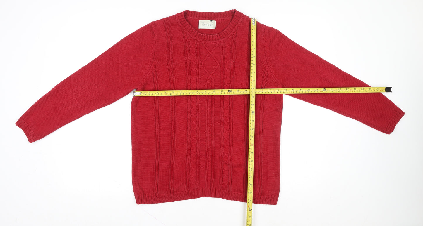 Jumper Women Red Cotton Cable-Knit Crew Neck Pullover M
