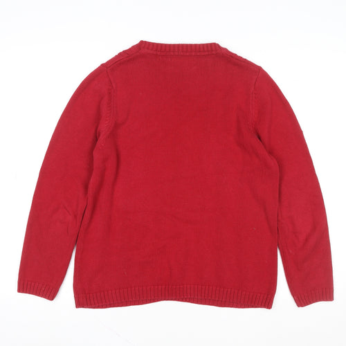Jumper Women Red Cotton Cable-Knit Crew Neck Pullover M
