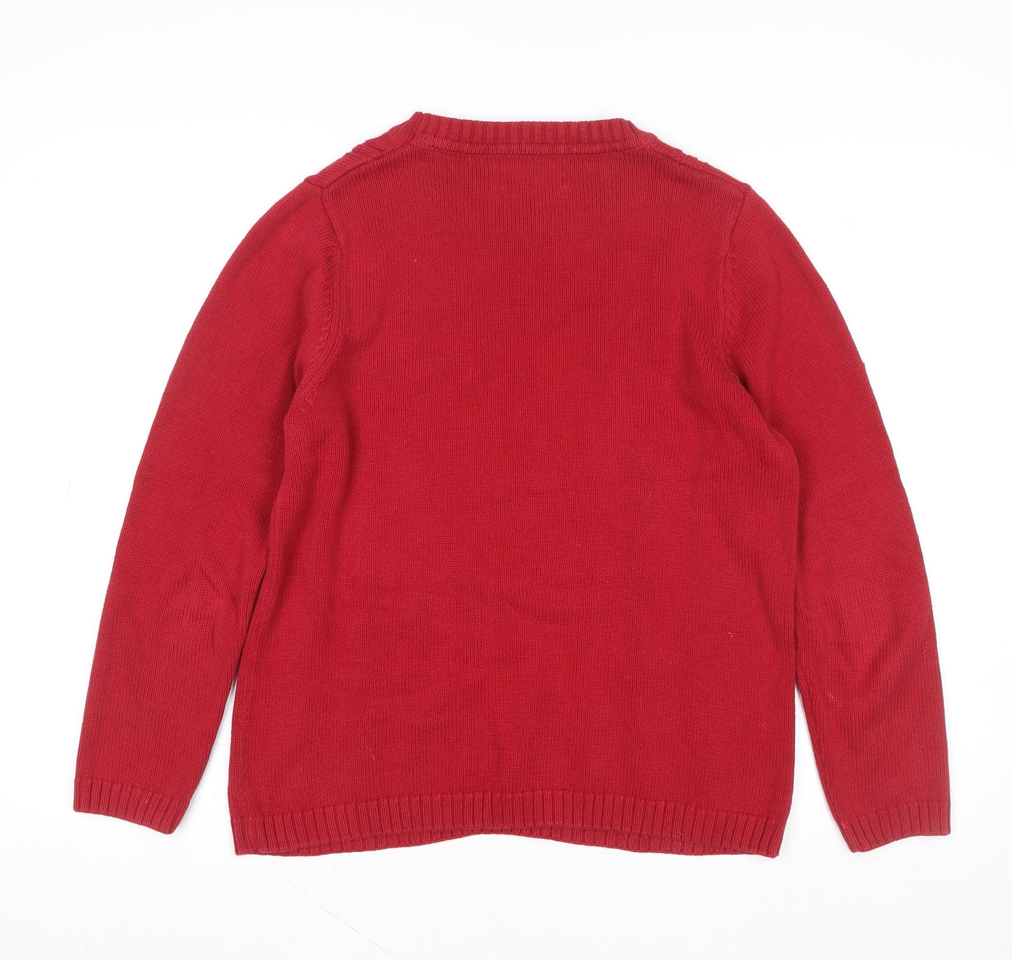 Jumper Women Red Cotton Cable-Knit Crew Neck Pullover M