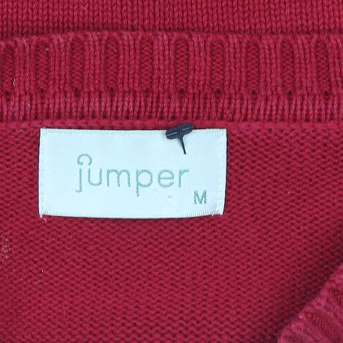 Jumper Women Red Cotton Cable-Knit Crew Neck Pullover M