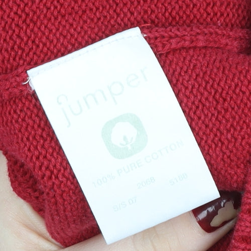 Jumper Women Red Cotton Cable-Knit Crew Neck Pullover M