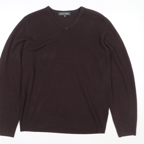 Marks and Spencer Mens Brown V-Neck Knit Sweatshirt Medium