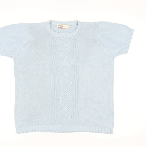 EWM Women Blue Short Sleeve Cotton Pullover Jumper Size 14/16