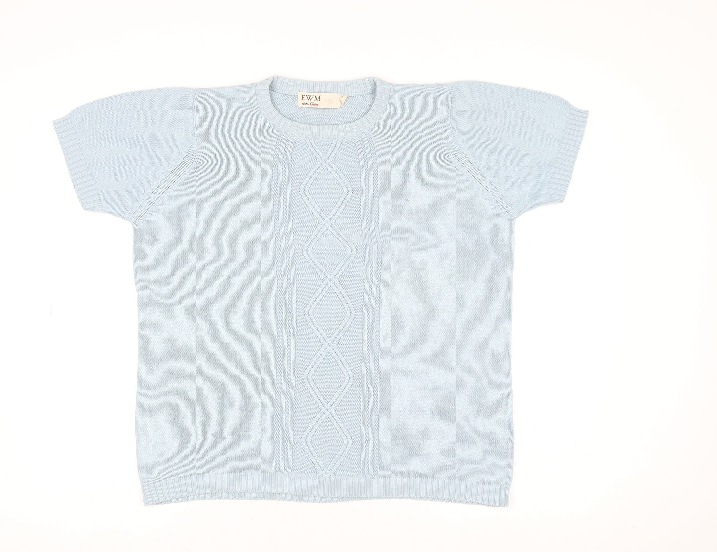 EWM Women Blue Short Sleeve Cotton Pullover Jumper Size 14/16