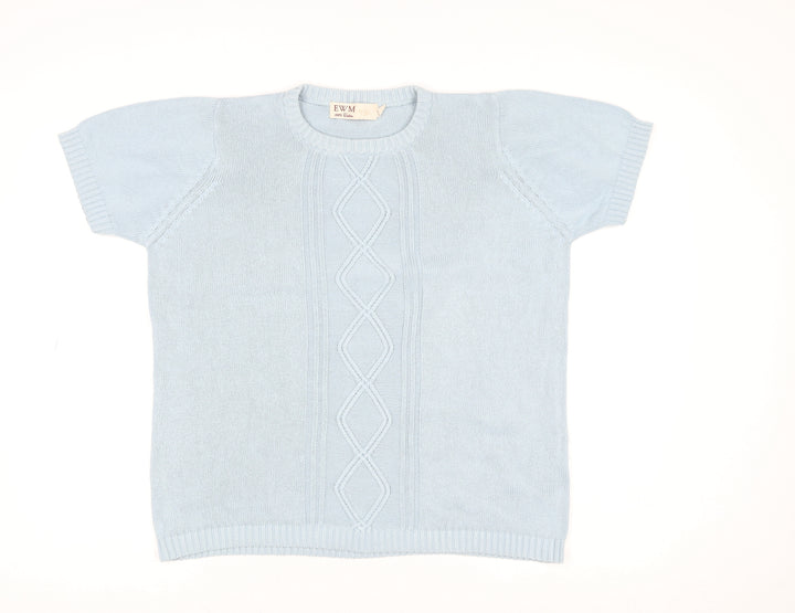 EWM Women Blue Short Sleeve Cotton Pullover Jumper Size 14/16