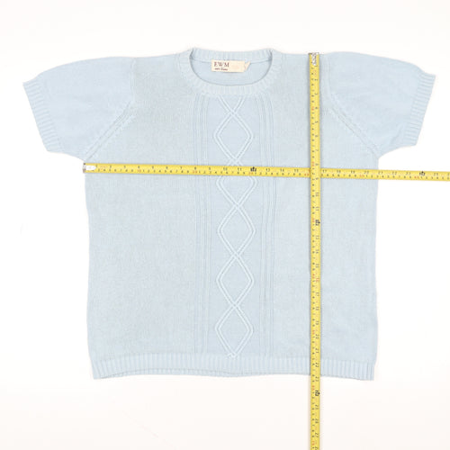 EWM Women Blue Short Sleeve Cotton Pullover Jumper Size 14/16