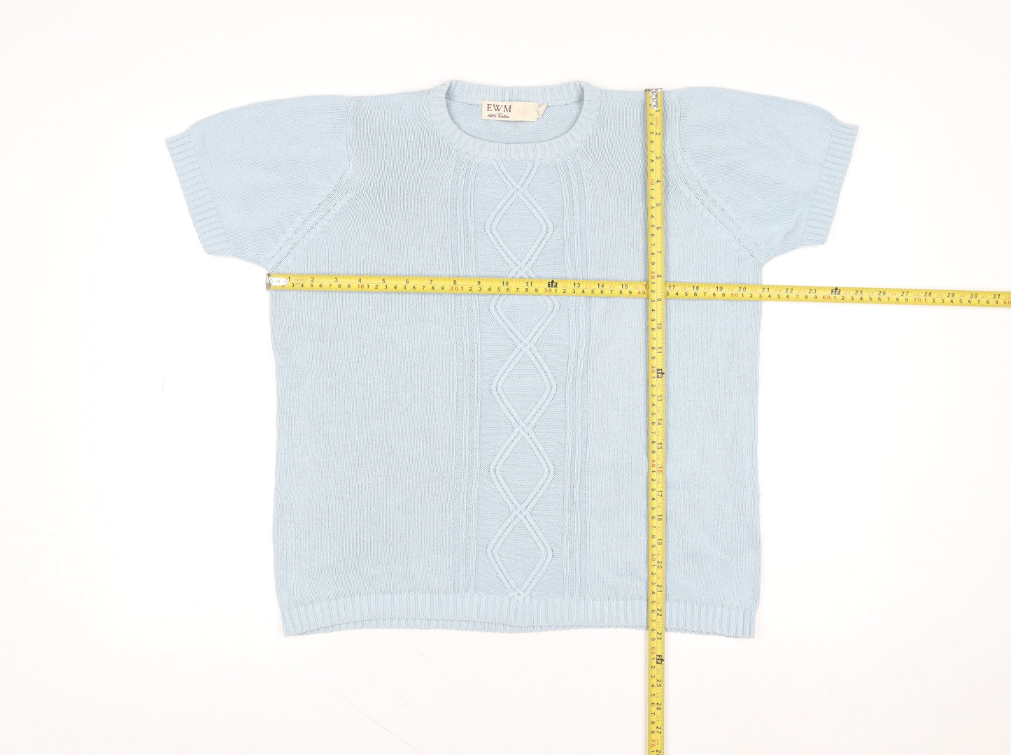 EWM Women Blue Short Sleeve Cotton Pullover Jumper Size 14/16