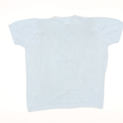 EWM Women Blue Short Sleeve Cotton Pullover Jumper Size 14/16