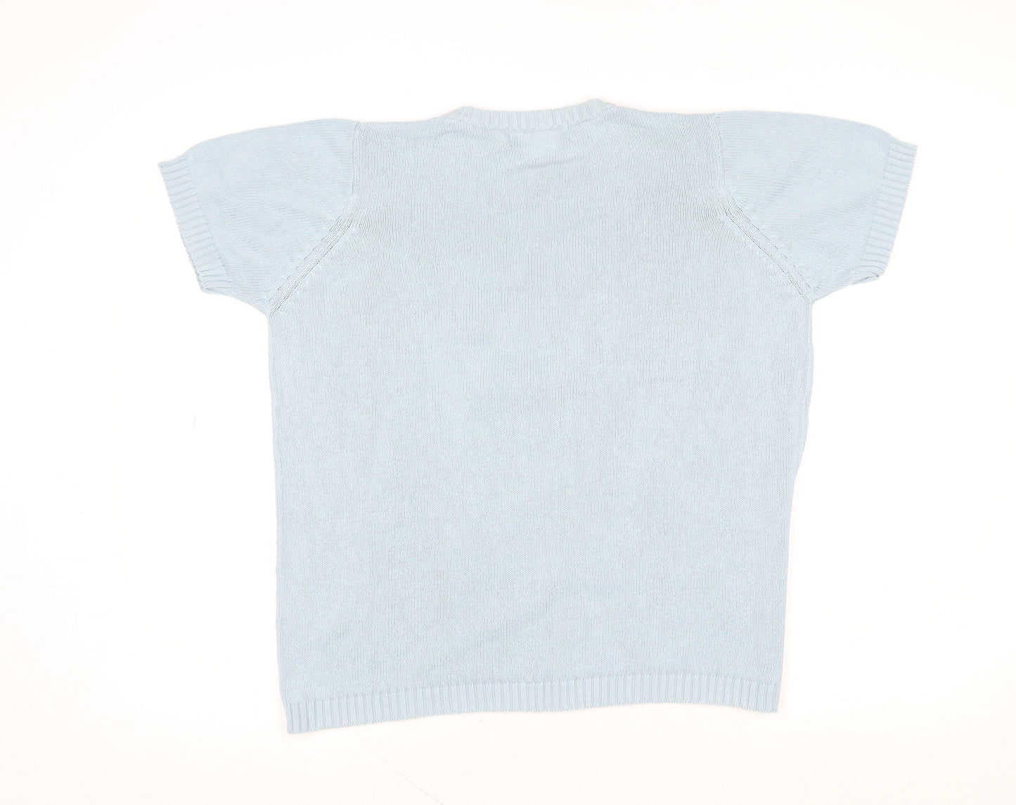 EWM Women Blue Short Sleeve Cotton Pullover Jumper Size 14/16