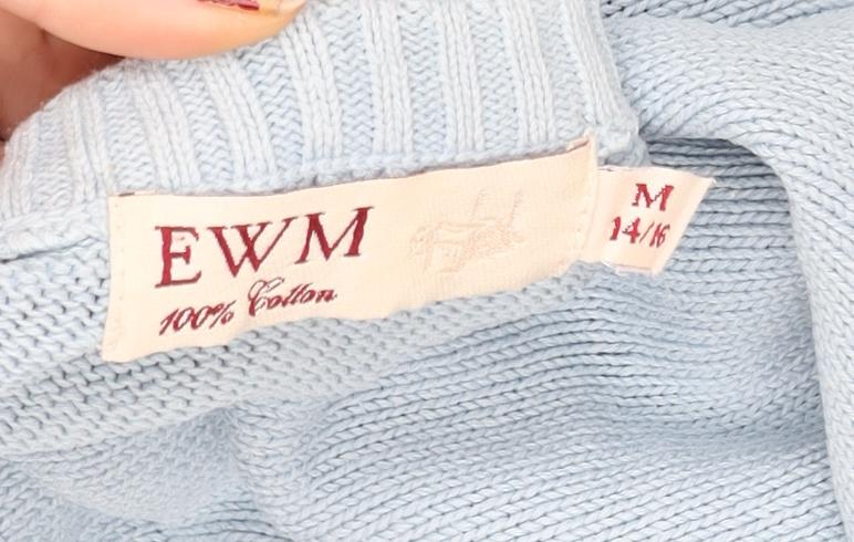 EWM Women Blue Short Sleeve Cotton Pullover Jumper Size 14/16