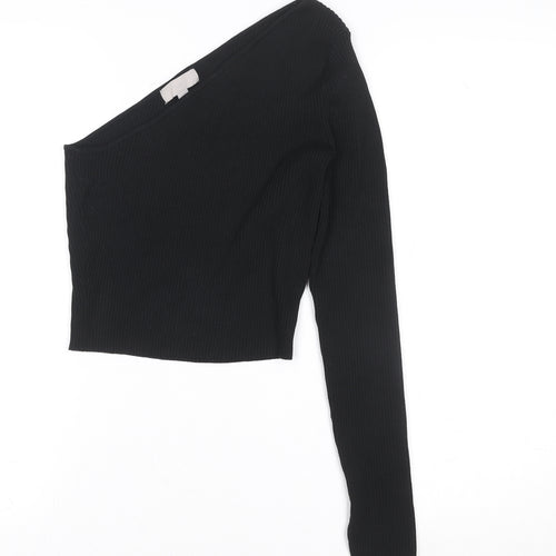 H&M Women's Black One Shoulder Cropped Ribbed Jersey Top Size M