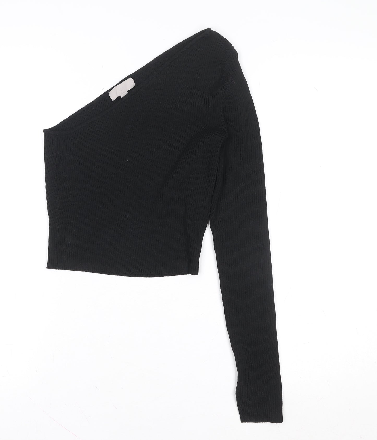 H&M Women's Black One Shoulder Cropped Ribbed Jersey Top Size M
