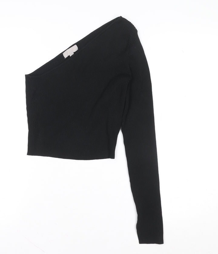 H&M Women's Black One Shoulder Cropped Ribbed Jersey Top Size M