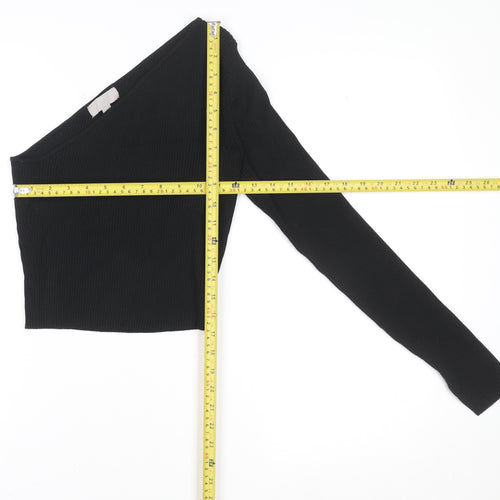 H&M Women's Black One Shoulder Cropped Ribbed Jersey Top Size M