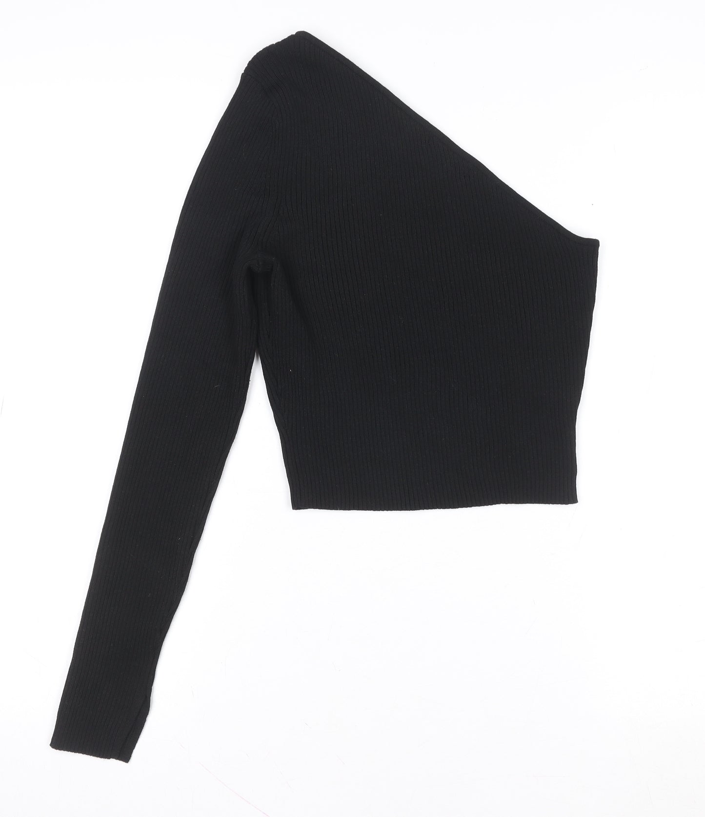 H&M Women's Black One Shoulder Cropped Ribbed Jersey Top Size M