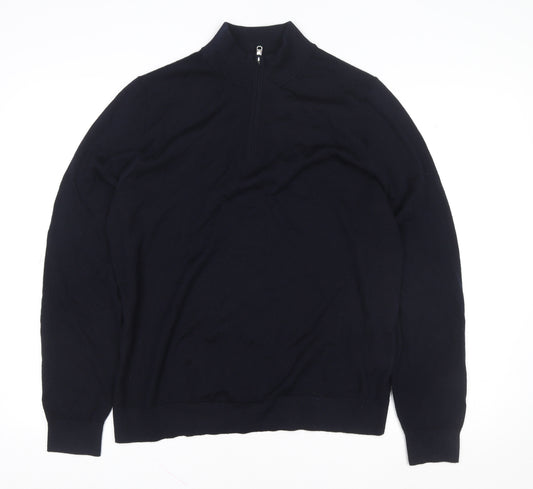 Marks and Spencer Men's Dark Navy Merino Wool 1/2 Zip Sweater L