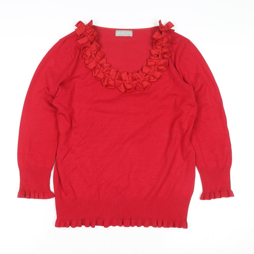 Marks and Spencer Per Una Red Ruffle Scoop Neck 3/4 Sleeve Tunic Top Size 12