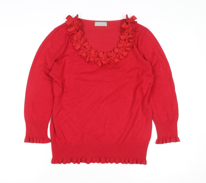 Marks and Spencer Per Una Red Ruffle Scoop Neck 3/4 Sleeve Tunic Top Size 12