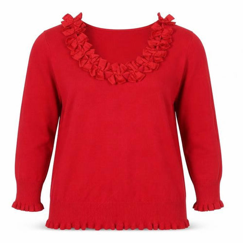 Marks and Spencer Per Una Red Ruffle Scoop Neck 3/4 Sleeve Tunic Top Size 12