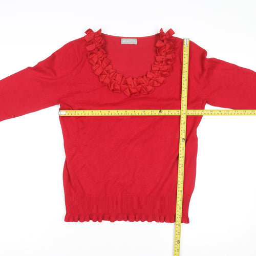 Marks and Spencer Per Una Red Ruffle Scoop Neck 3/4 Sleeve Tunic Top Size 12