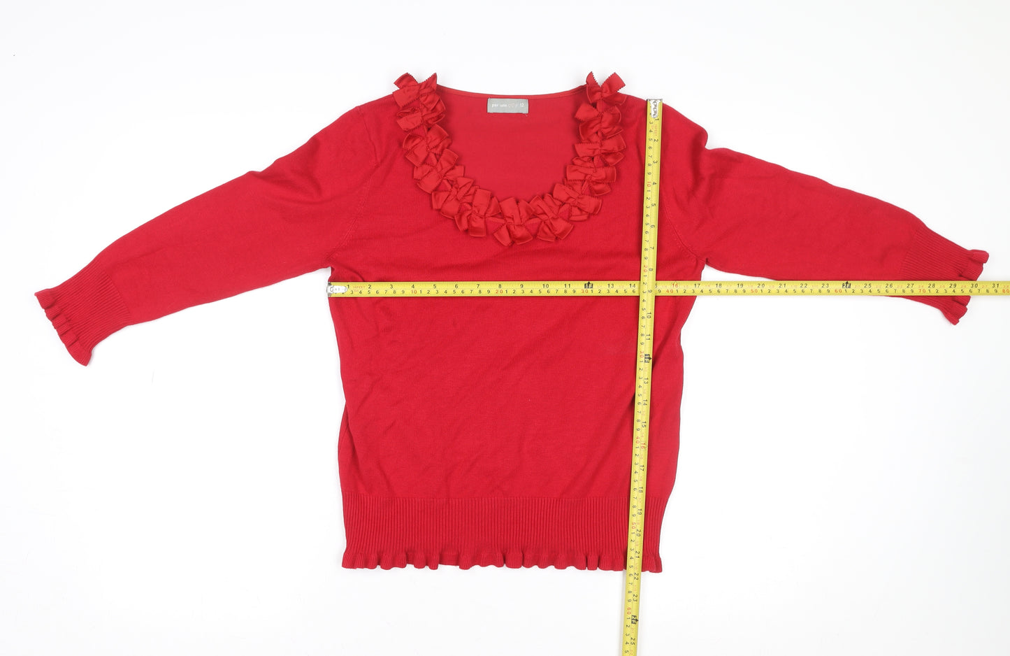 Marks and Spencer Per Una Red Ruffle Scoop Neck 3/4 Sleeve Tunic Top Size 12