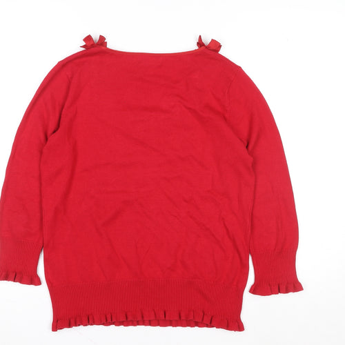 Marks and Spencer Per Una Red Ruffle Scoop Neck 3/4 Sleeve Tunic Top Size 12