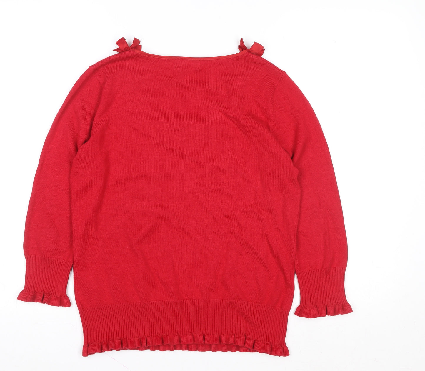 Marks and Spencer Per Una Red Ruffle Scoop Neck 3/4 Sleeve Tunic Top Size 12