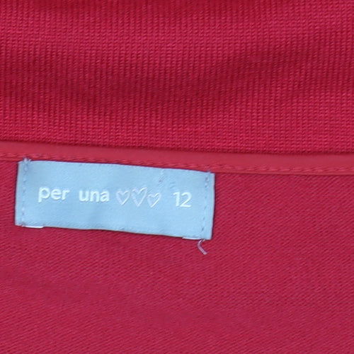 Marks and Spencer Per Una Red Ruffle Scoop Neck 3/4 Sleeve Tunic Top Size 12
