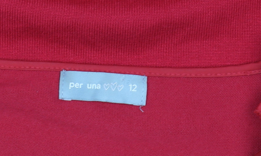 Marks and Spencer Per Una Red Ruffle Scoop Neck 3/4 Sleeve Tunic Top Size 12