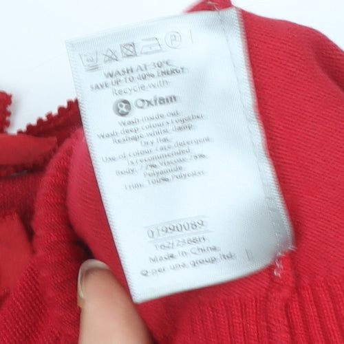 Marks and Spencer Per Una Red Ruffle Scoop Neck 3/4 Sleeve Tunic Top Size 12