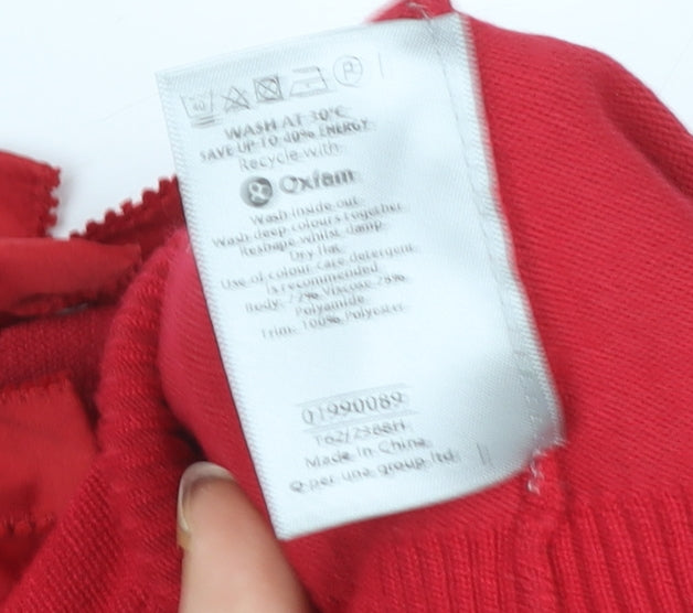 Marks and Spencer Per Una Red Ruffle Scoop Neck 3/4 Sleeve Tunic Top Size 12
