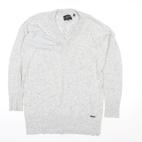 Superdry Women's Grey V-Neck Pullover Jumper XS Wool Blend