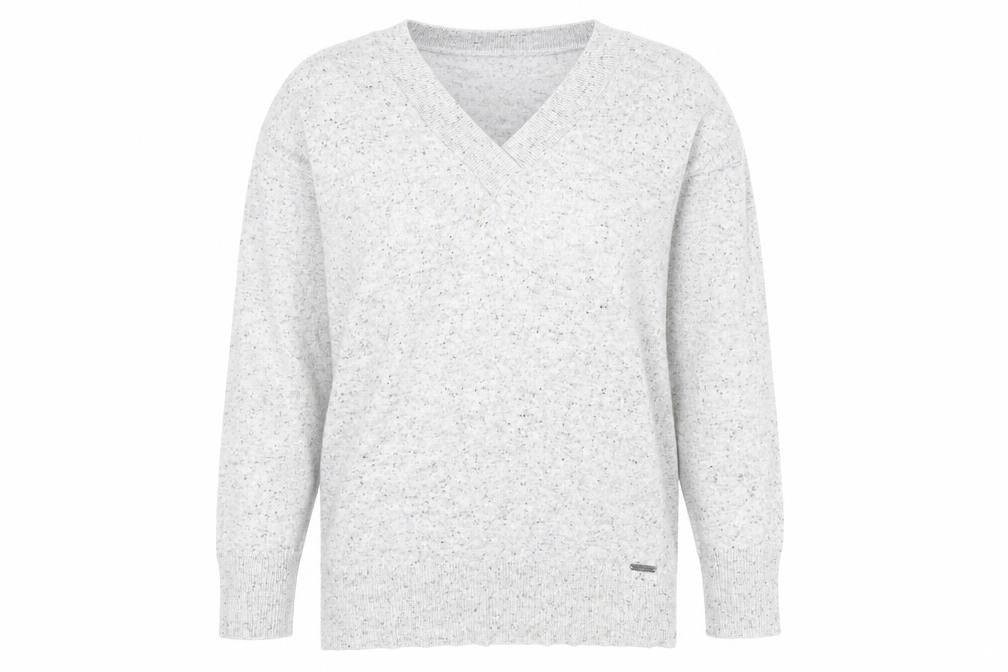 Front view of Superdry Women's Grey V-Neck jumper XS Wool Blend