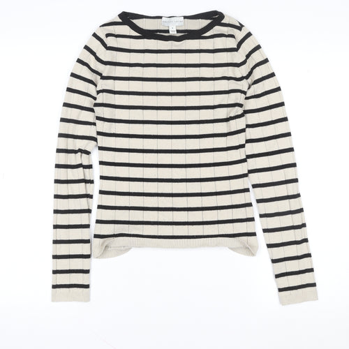 Pretty Lavish Women’s Beige Striped Knit Long Sleeve Crew Neck Top Size S