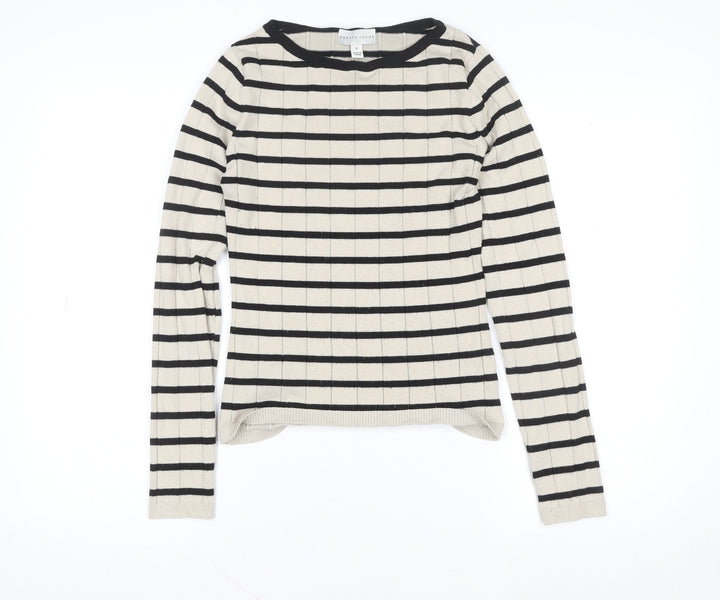 Pretty Lavish Women’s Beige Striped Knit Long Sleeve Crew Neck Top Size S